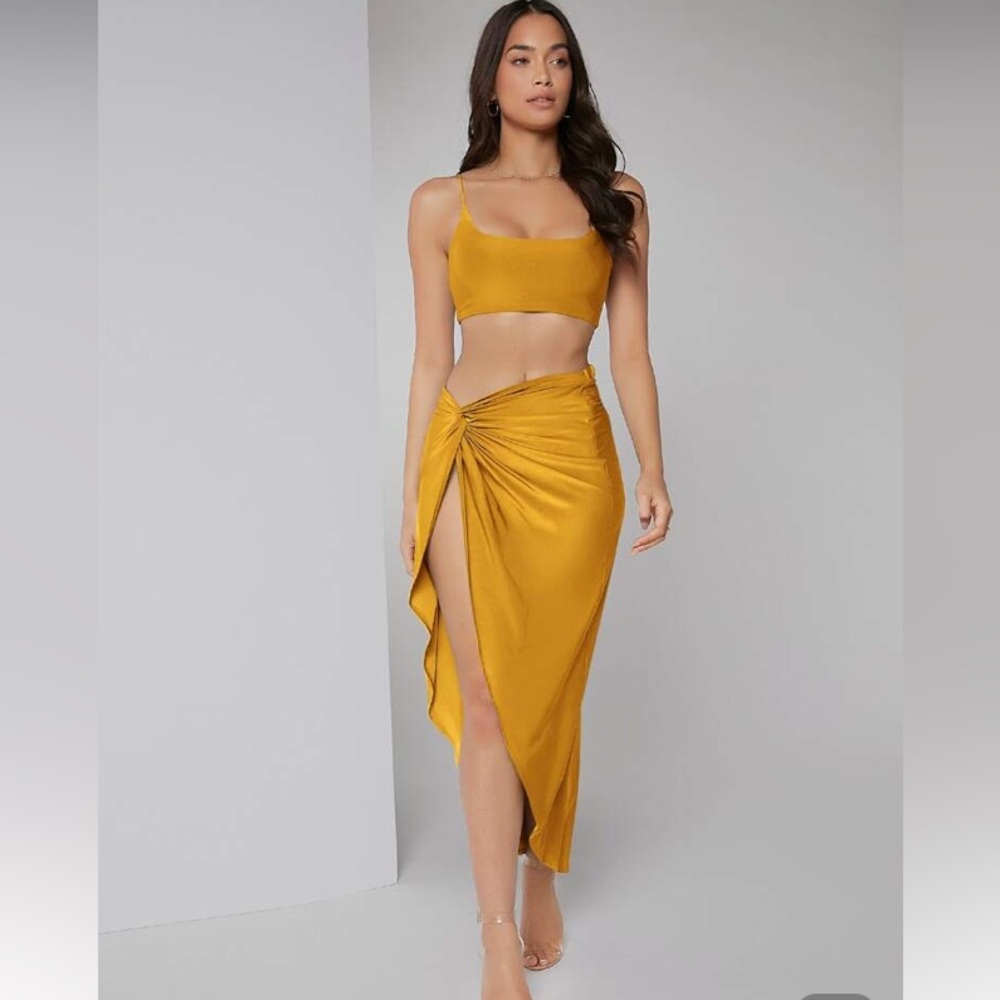 NEW SHEIN Elegant Mustard Yellow Women's Dress Set | S